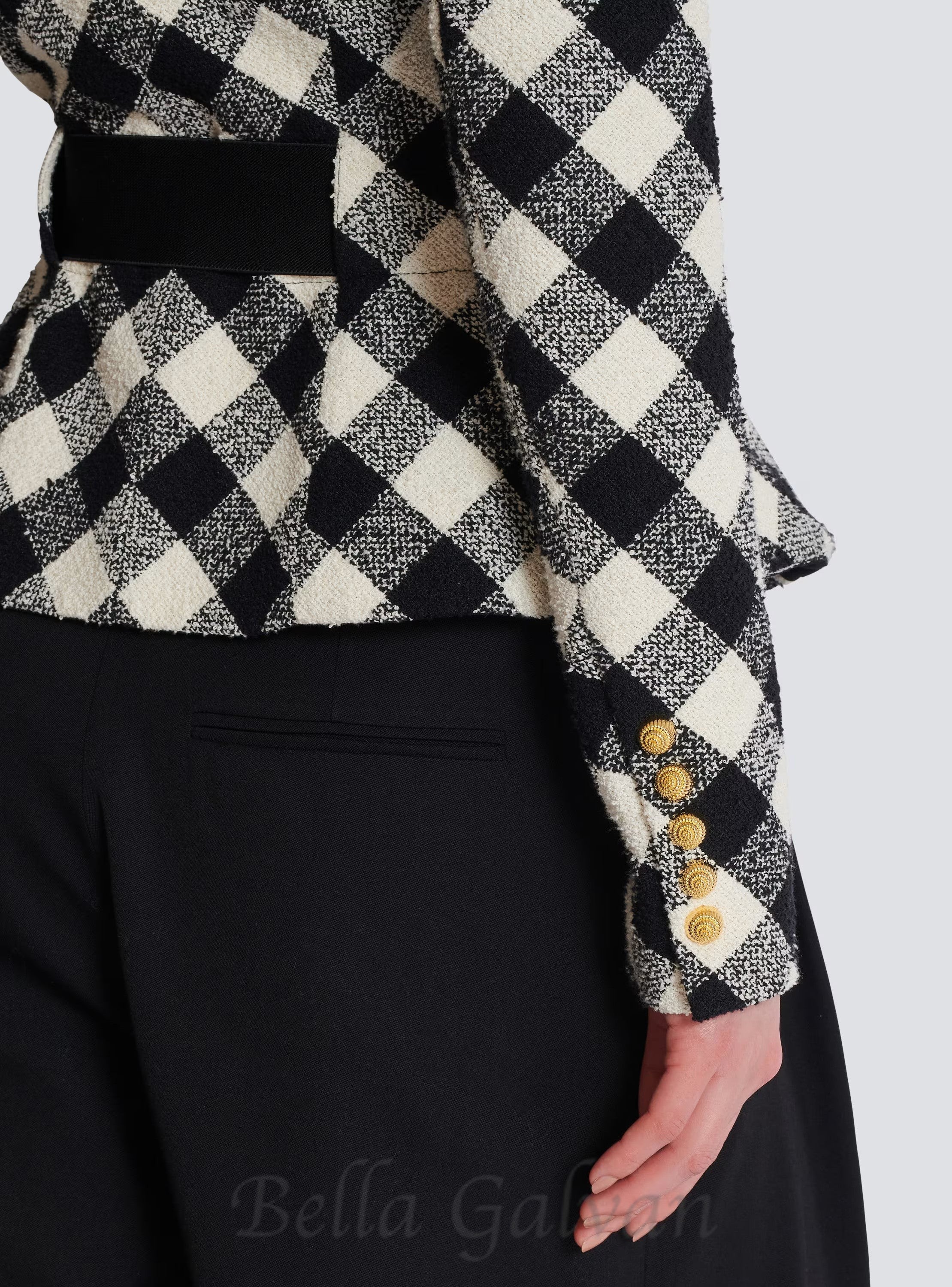 Flowering Girl Women Belted gingham tweed jacket with two Snail buttons