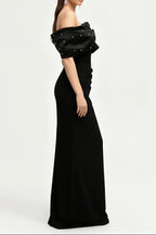 Flowering Girl Women Rosemary Black Pearl Embellished Draped Strapless Maxi Dress