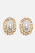 Flowering Girl Women Vintage Textured Gold Oval Baroque Pearl Stud Earrings