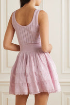 Flowering Girl Women Ribbed Pointelle Knit Mini Dress In Pink