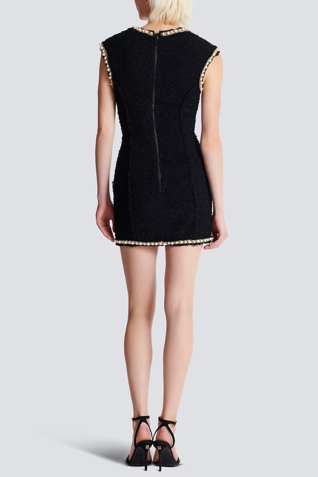 Flowering Girl Women Amanda Black Tweed Mini Dress With Pearl Trim