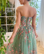 Strapless Floral Tulle Ballerina Midi Dress