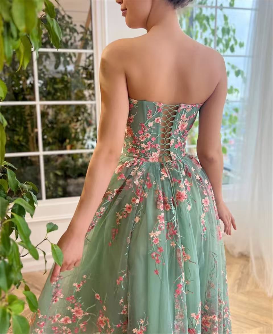 Flowering Girl Women Strapless Floral Tulle Ballerina Midi Dress