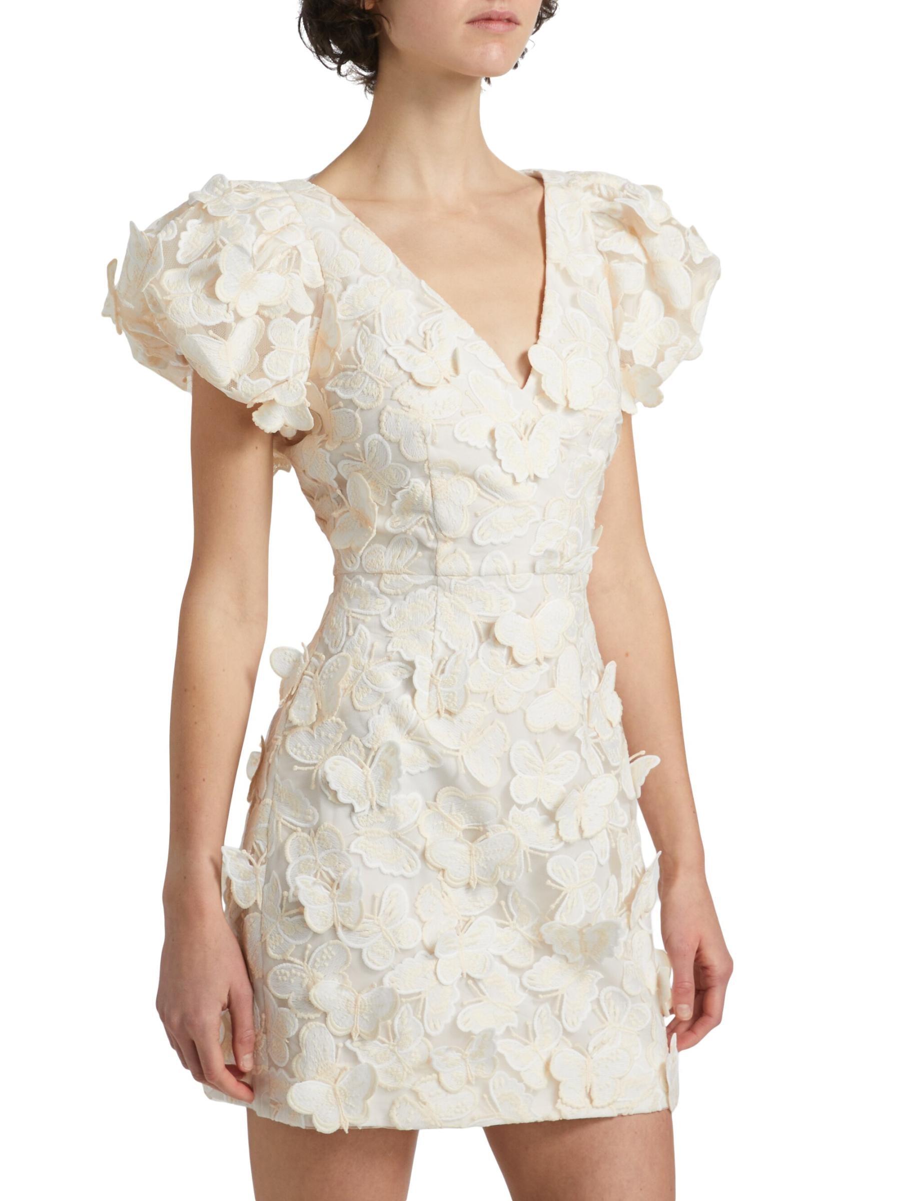 Flowering Girl Women Butterfly Appliqué Mini dress in cream