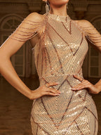 Geometric Sequin Chain Mermaid Prom Dress