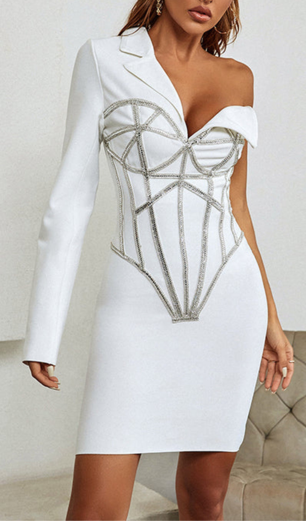 Flowering Girl Women Adorns Asymmetrical One Shoulder White Dress