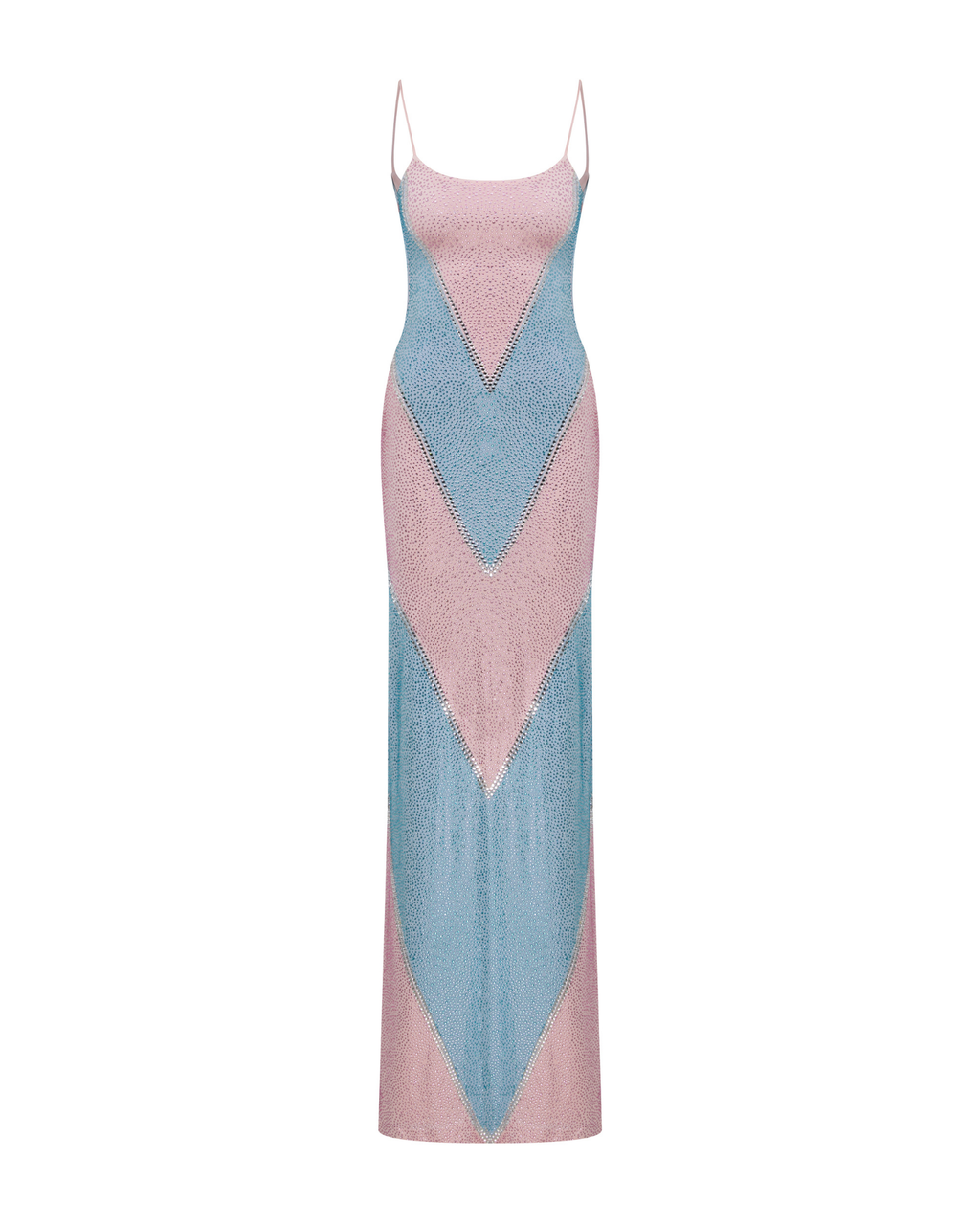 simona fully rhinestoned bodycon maxi dress - blue & pink