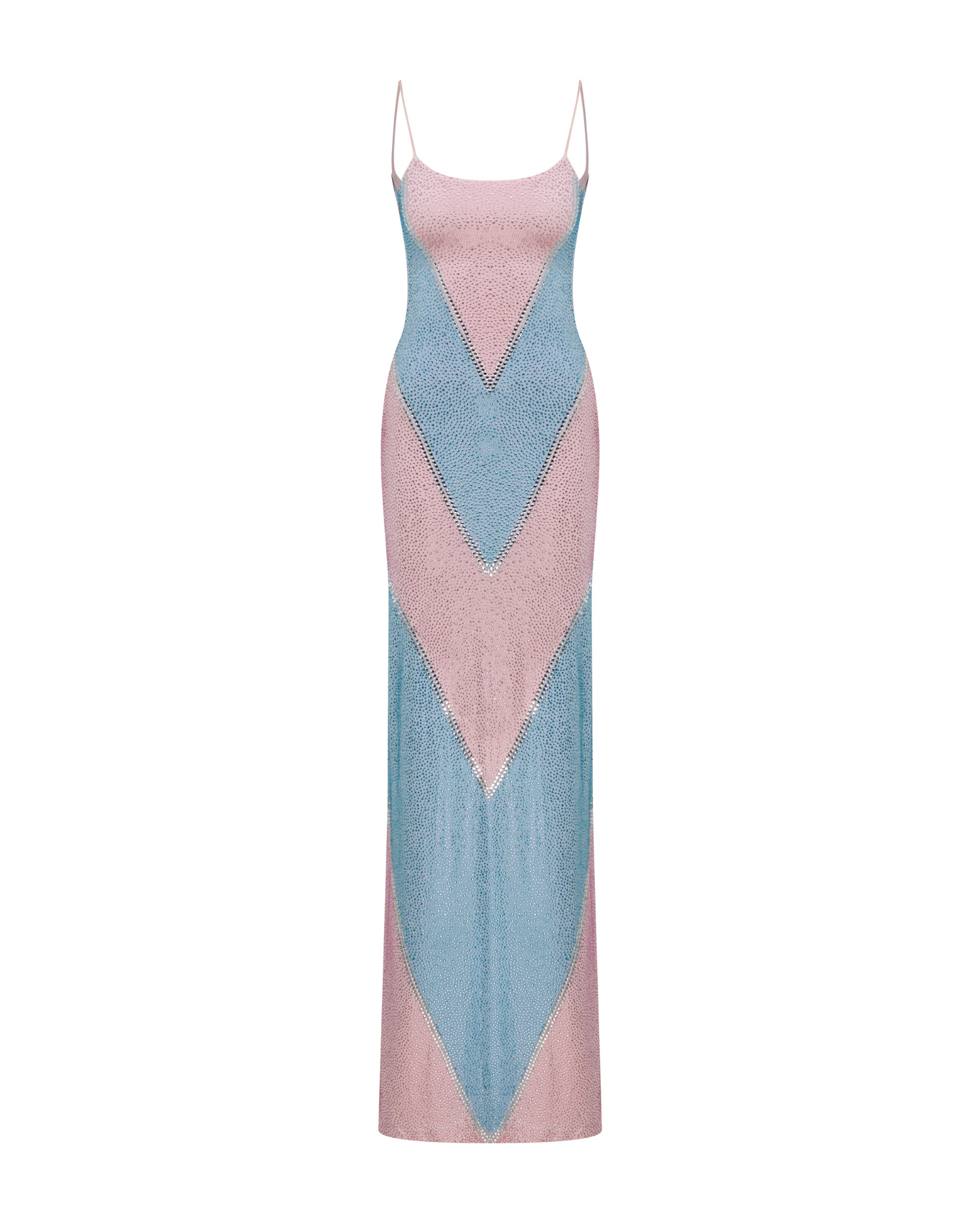 simona fully rhinestoned bodycon maxi dress - blue & pink