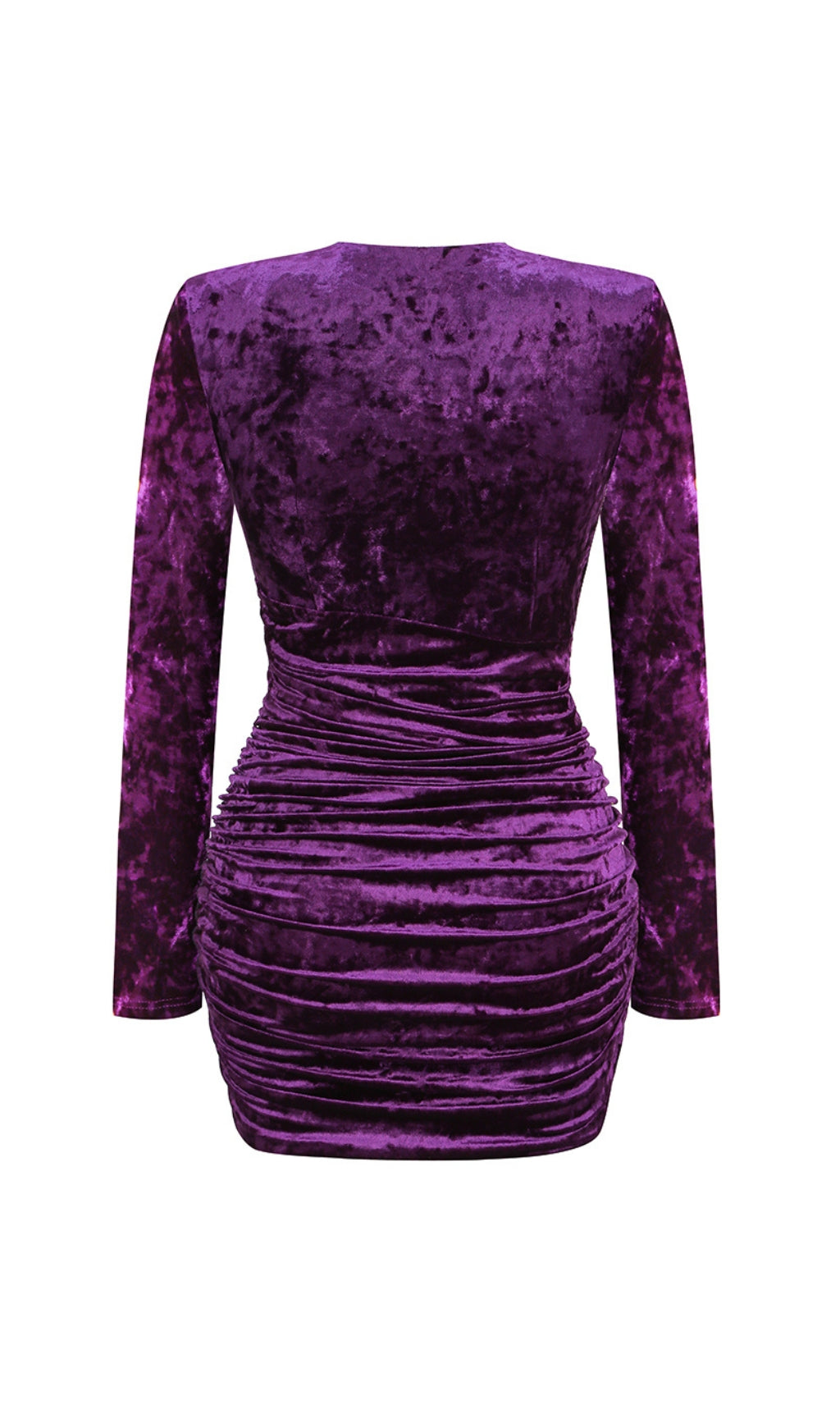 Flowering Girl Women Purple V Neck Ruched Velvet Mini Dress