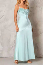 Flowering Girl Women Simona Ruffle Trim Silk Maxi Dress In Mint