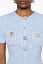 Flowering Girl Women Modesty Beaded Button Knit Mini Dress In Blue
