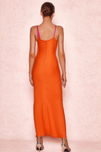 Flowering Girl Women Simona Orange Ruffle Strap Bandage Maxi Dress