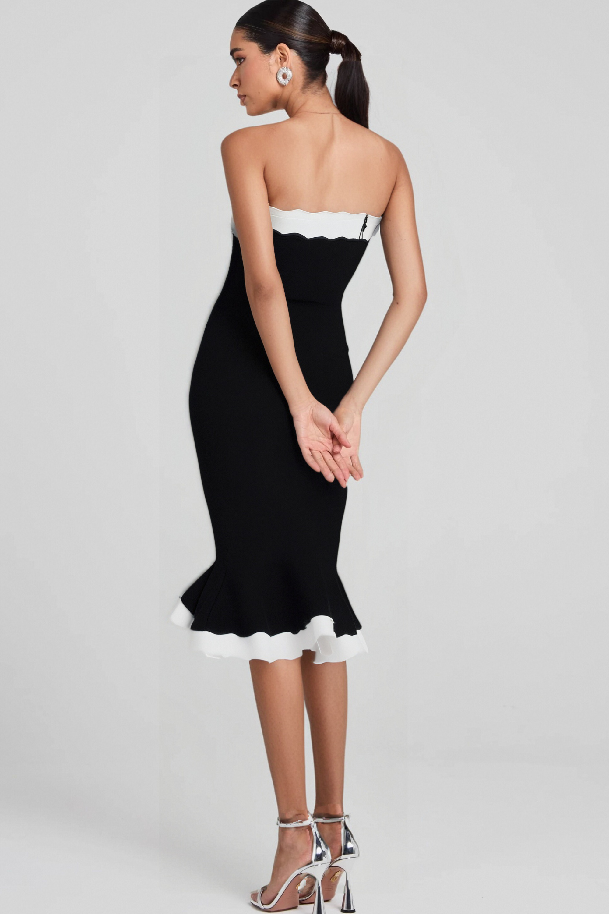 Flowering Girl Women Strapless Bandage Bodycon Midi Dress In Black