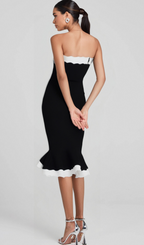 Flowering Girl Women STRAPLESS BANDAGE BODYCON MIDI DRESS IN BLACK