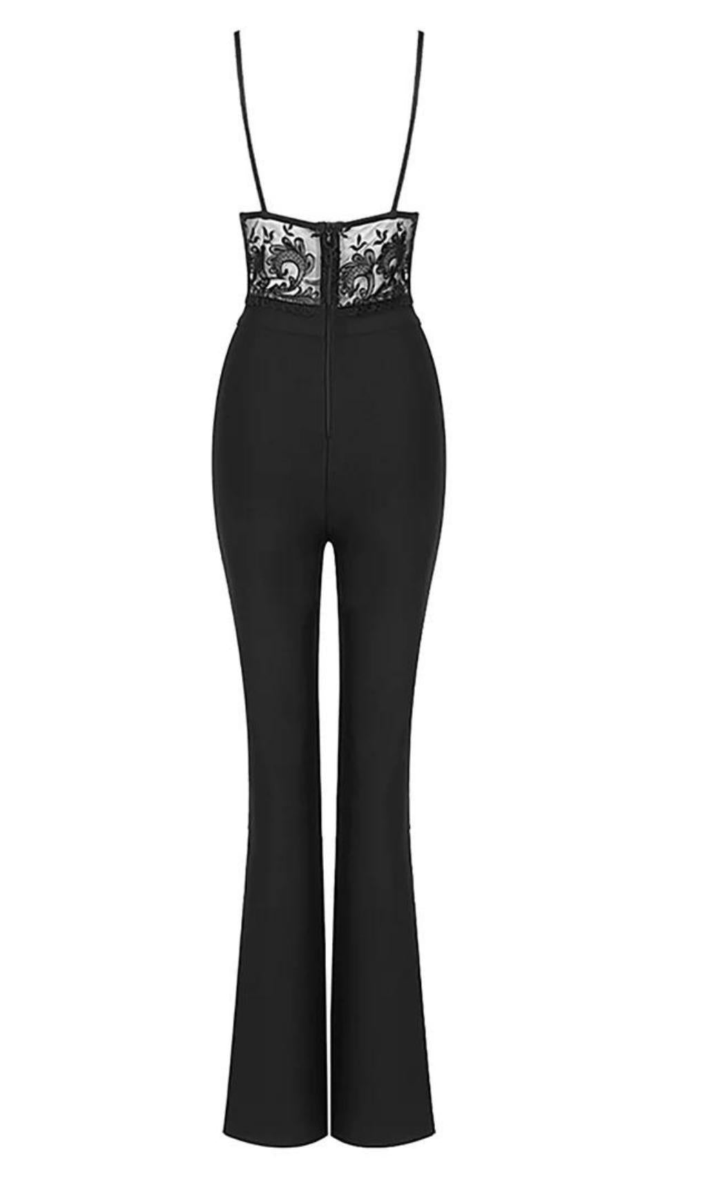 Flowering Girl Women Lace Bandage Jumpsuit In Black