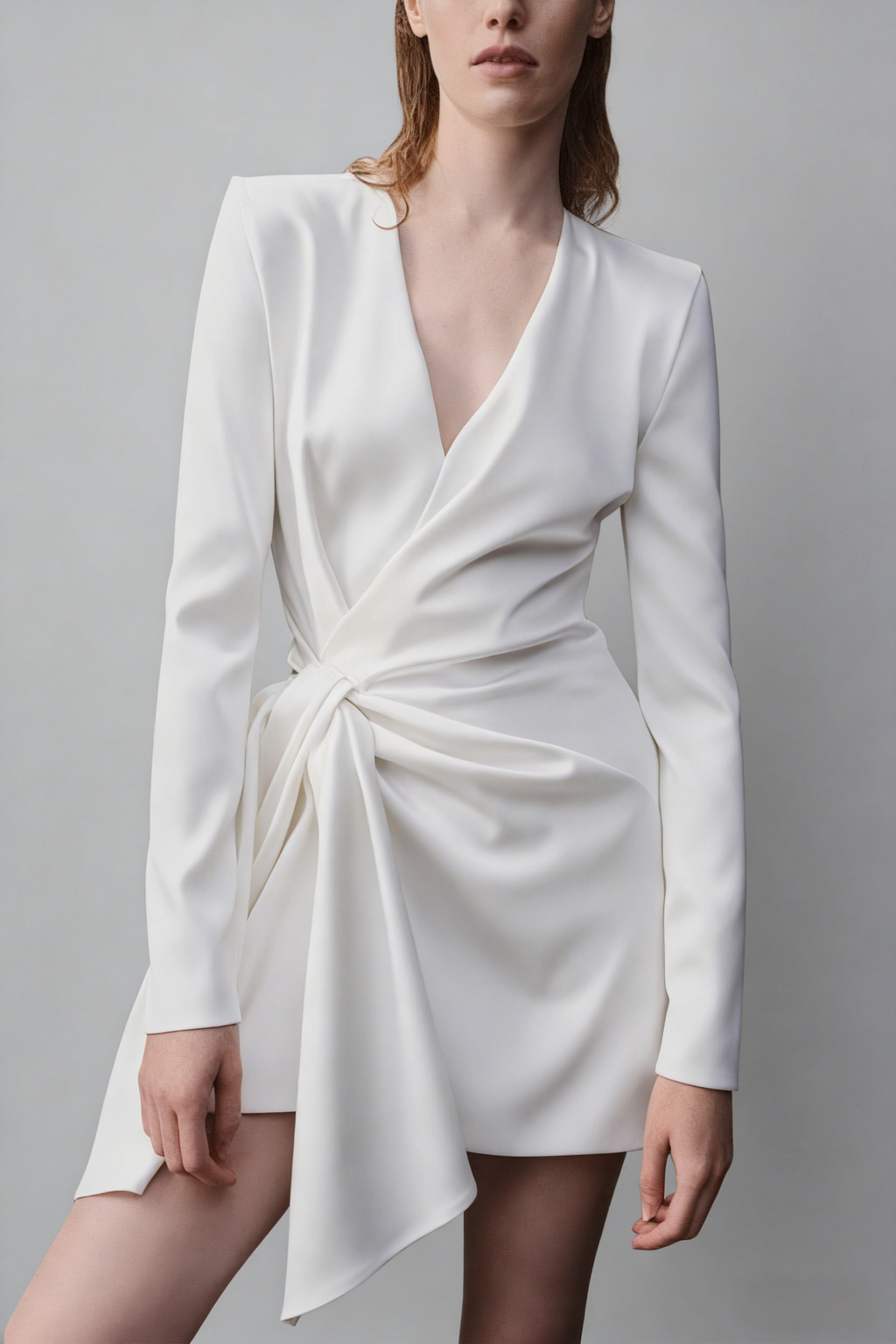 Irregular Long Sleeve Dress In White