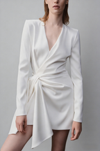 Irregular Long Sleeve Dress In White