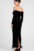 Flowering Girl Women Zanna Off Shoulders Flowers Velvet Maxi Dress In Black