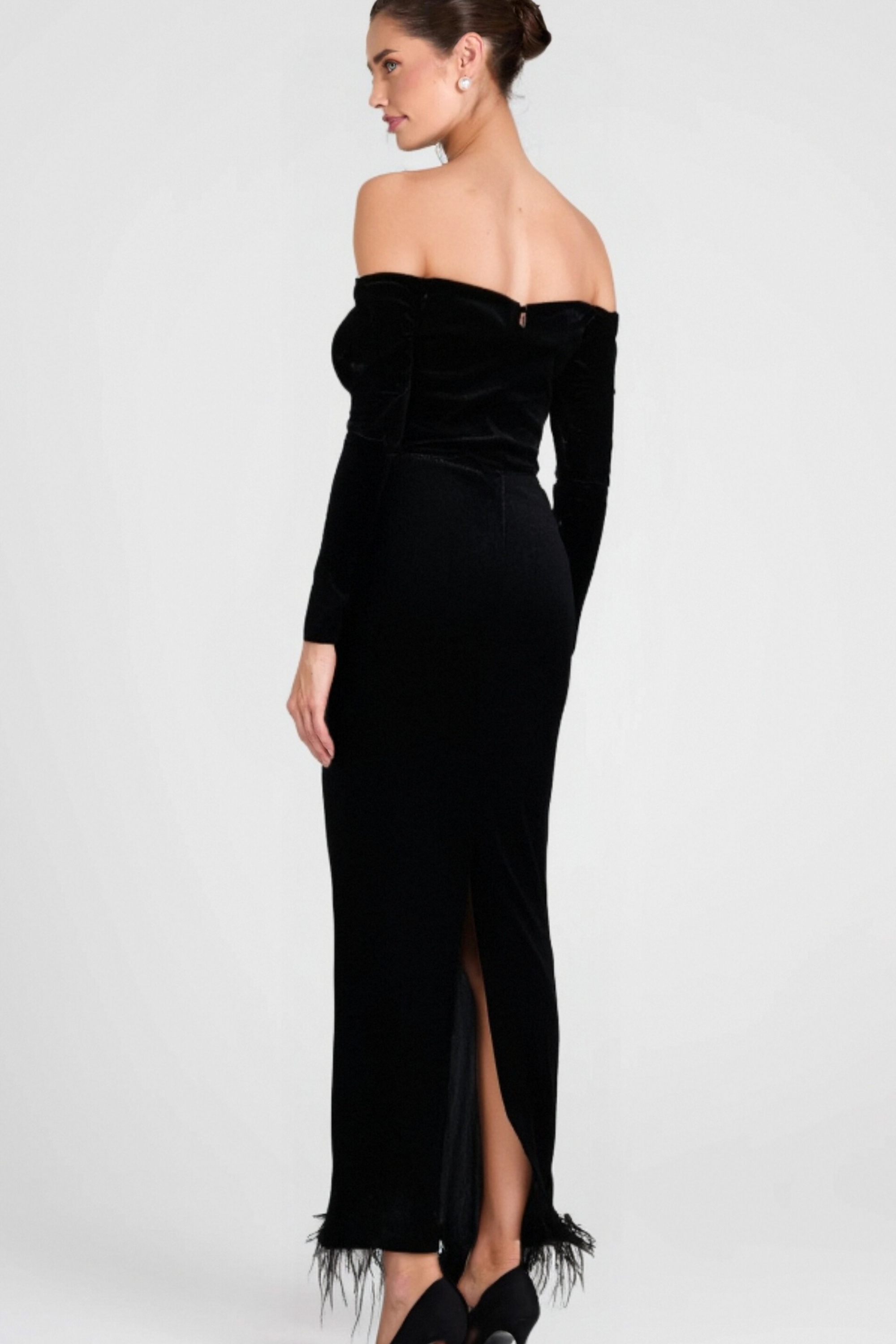 Flowering Girl Women Zanna Off Shoulders Flowers Velvet Maxi Dress In Black