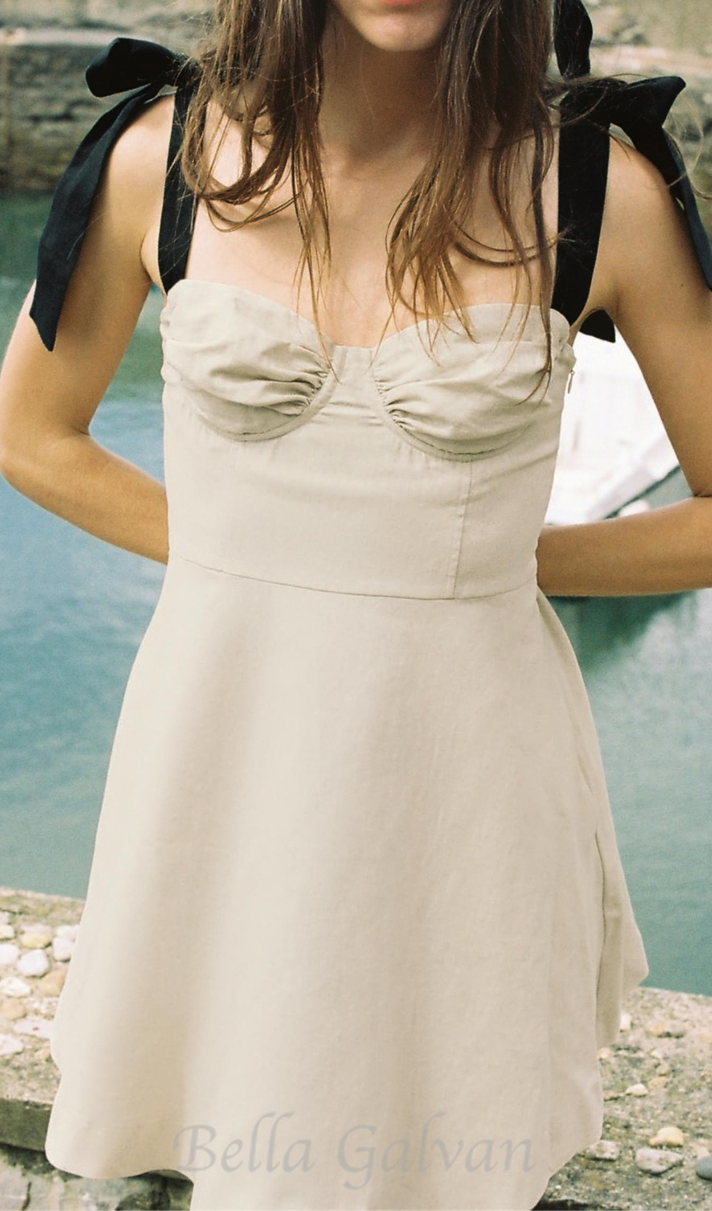 Flowering Girl Women linen blend mini dress with contrast bows