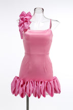 Flowering Girl Women Ruffle One Shoulder Mini Dresses In Pink