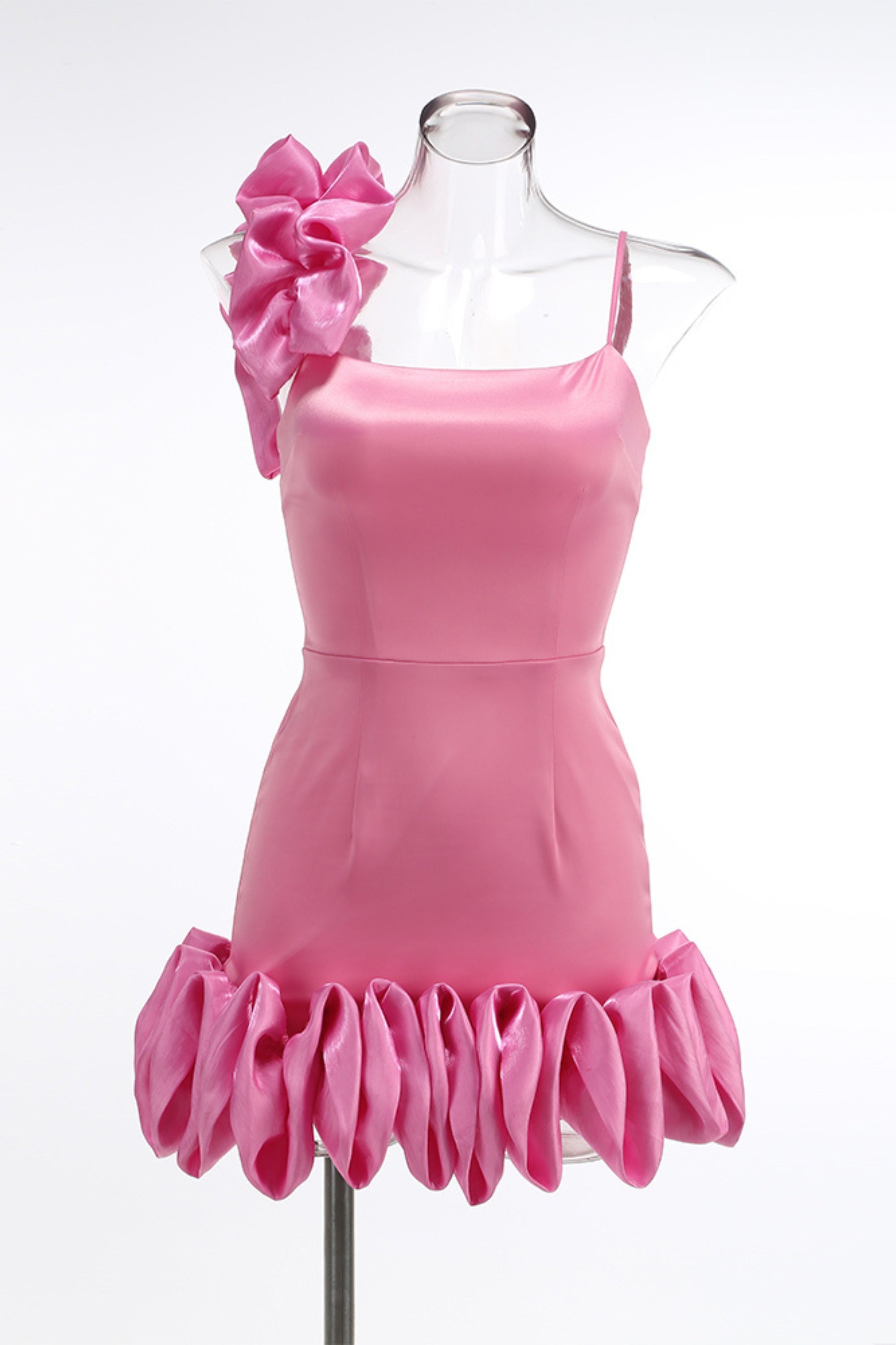 Flowering Girl Women Ruffle One Shoulder Mini Dresses In Pink
