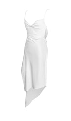 Flowering Girl Women White Satin Draping Midi Dress