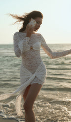 Flowering Girl Women Lace Draped Neckline Mini Dress