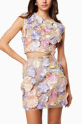 Flowering Girl Women Floral Crop Top Skirt Set In 3D Lace