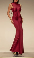 Eusebia Sleeveless Mesh Draped Maxi Dress