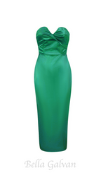 Flowering Girl Women backless split twist-front bodycon midi dress in green