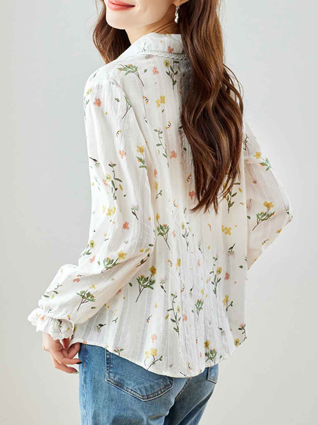 Flowering Girl Women nancy Classic Lapel Embroidered Floral Shirt