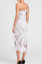 Flowering Girl Women Off-Shoulder White Floral Lace Midi Dress
