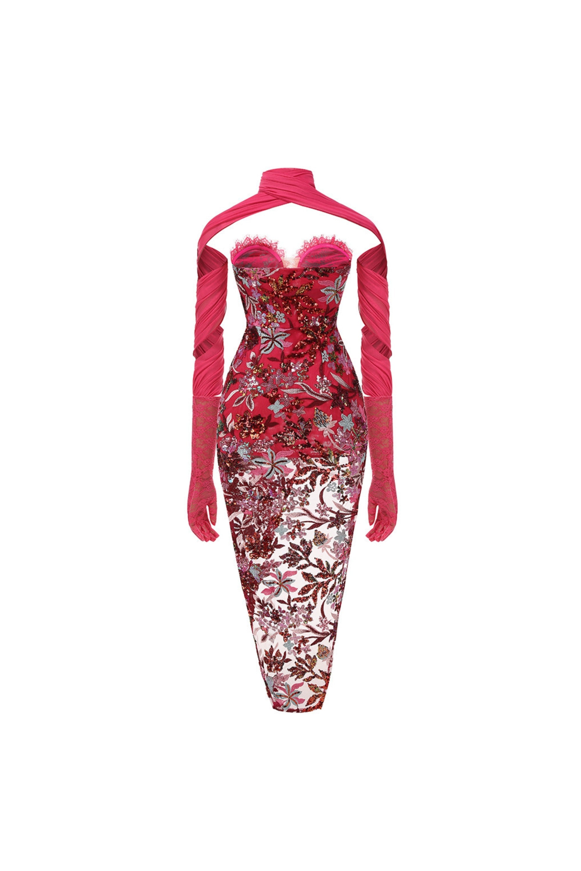 Flowering Girl Women Ziegler Strapless Floral Split Midi Dress In Red