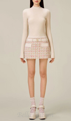 Flowering Girl Women Carlin patchwork Tweed mini skirt in pink