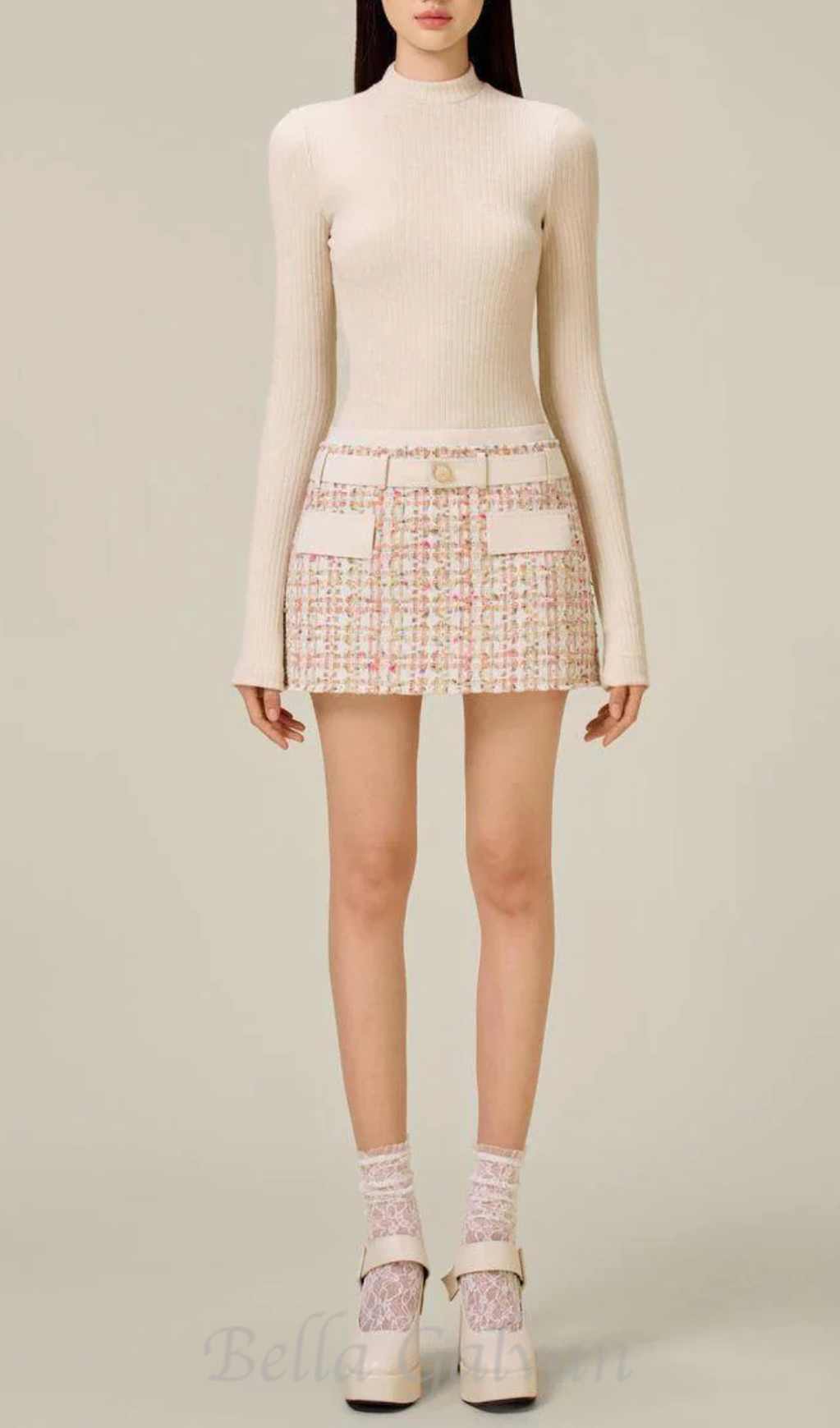 Flowering Girl Women Carlin patchwork Tweed mini skirt in pink
