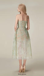 Flowering Girl Women GREEN FLORAL LACE EMBROIDER MIDI DRESS