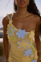 one-shoulder Floral Crochet Mini Dress - yellow