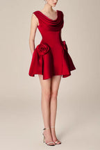 3d flower Pleated Sleeveless Mini Dress