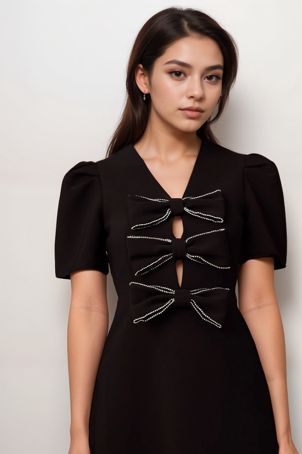 Flowering Girl Women Tania black bowknot embellished mini dress