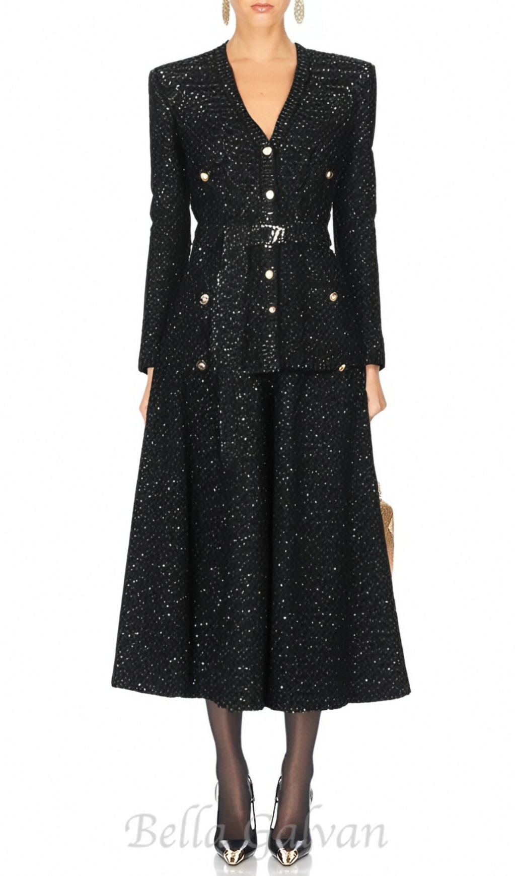 Flowering Girl Women sequin knit v-neck cardigan in black