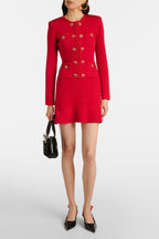 Flowering Girl Women Betty Patch-Pocket Round-Neck Knitted Mini Dress In Red