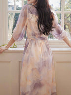 Flowering Girl Women phoenix Classic V-Neck Floral Printed Tie Dress