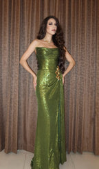 Flowering Girl Women Green Sequins Long Mermaid Prom Dress