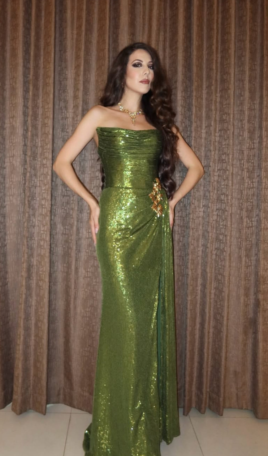 Flowering Girl Women Green Sequins Long Mermaid Prom Dress