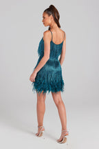 Emerald Tassel Feather Mini Dress