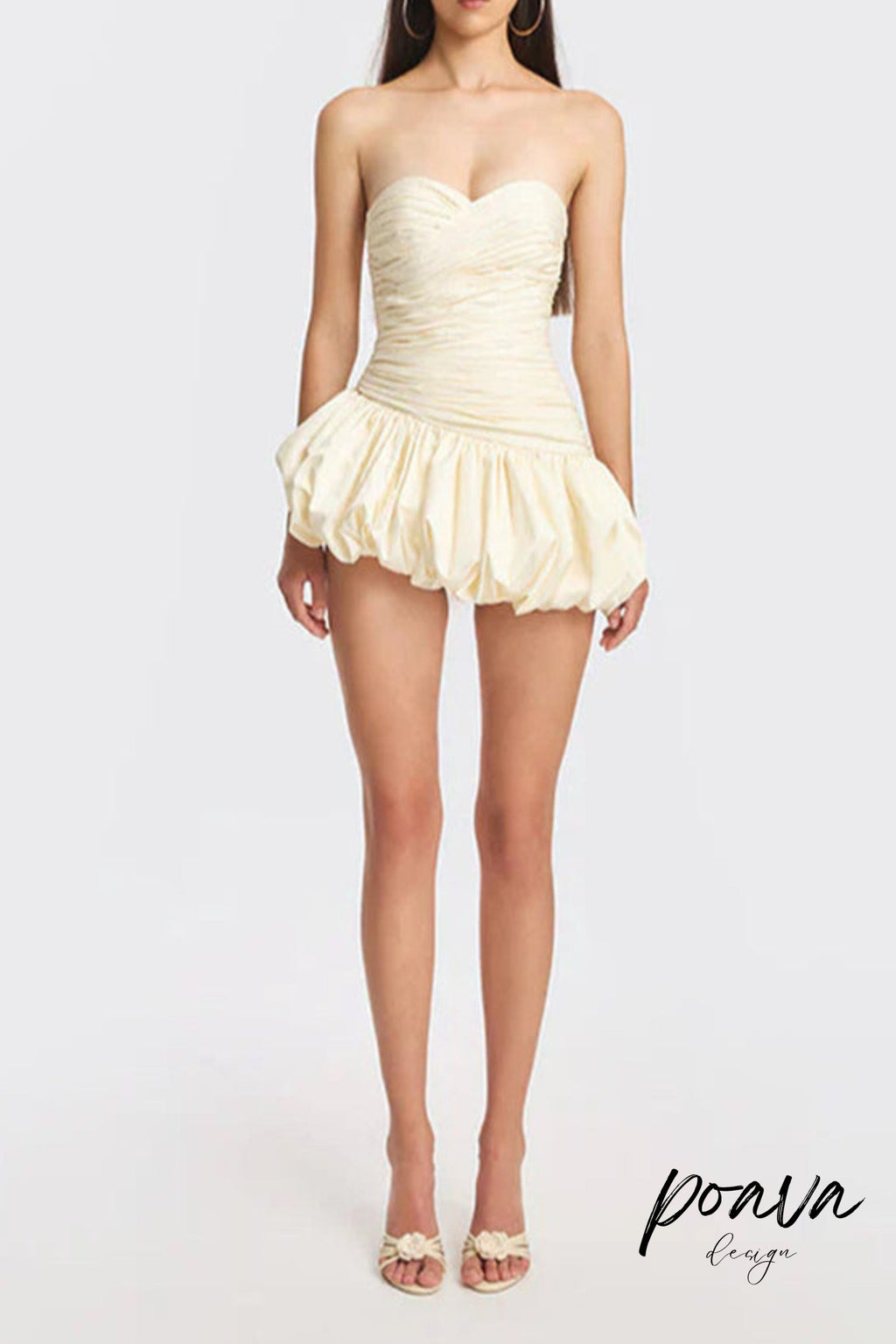 Flowering Girl Women Balloon Draped Strapless Mini Dress In White