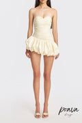 Flowering Girl Women Balloon Draped Strapless Mini Dress In White
