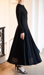 Flowering Girl Women black crochet lace maxi dress with sleeves