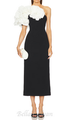 Flowering Girl Women white flower embellished strapless black midi dress
